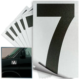 Number 7 black on reflective background, 4 inch vinyl sticker