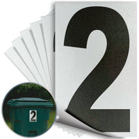 Number 2 black on reflective background, 5 inch vinyl sticker