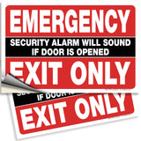 Emergency Exit Only – Alarm Will Sound Vinyl Signs, 3 Colors, 10 x 7 in