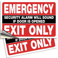 Emergency Exit Only – Alarm Will Sound Vinyl Signs, 3 Colors, 10 x 7 in