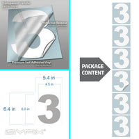 Number 3 vinyl sticker – white, 6 inch, in use