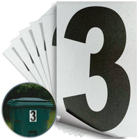 Number 3 black on reflective background, 5 inch vinyl sticker
