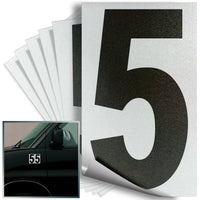 Number 5 black on reflective background, 4 inch vinyl sticker