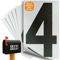 Number 4 black on reflective background, 3 inch vinyl sticker