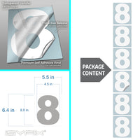 Number 8 vinyl sticker – white, 6 inch, in use