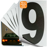 Number 9 black on reflective background, 6 inch vinyl sticker