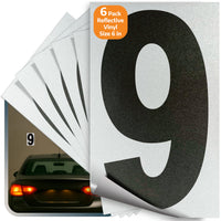 Number 9 black on reflective background, 6 inch vinyl sticker