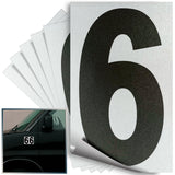 Number 6 black on reflective background, 4 inch vinyl sticker