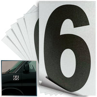Number 6 black on reflective background, 4 inch vinyl sticker