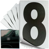 Number 8 black on reflective background, 4 inch vinyl sticker