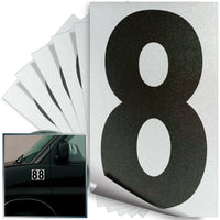 Number 8 black on reflective background, 4 inch vinyl sticker