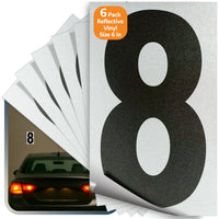 Number 8 black on reflective background, 6 inch vinyl sticker