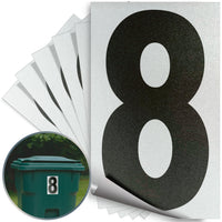 Number 8 black on reflective background, 5 inch vinyl sticker