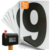 Number 9 black on reflective background, 3 inch vinyl sticker