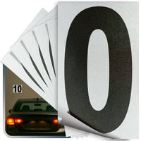 Number 0 black on reflective background, 6 inch vinyl sticker