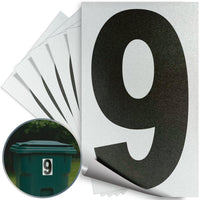 Number 9 black on reflective background, 5 inch vinyl sticker