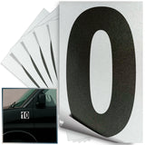 Number 0 black on reflective background, 4 inch vinyl sticker