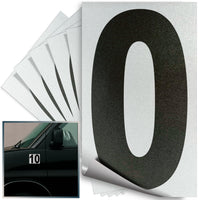 Number 0 black on reflective background, 4 inch vinyl sticker