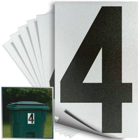 Number 4 black on reflective background, 5 inch vinyl sticker
