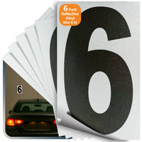Number 6 black on reflective background, 6 inch vinyl sticker